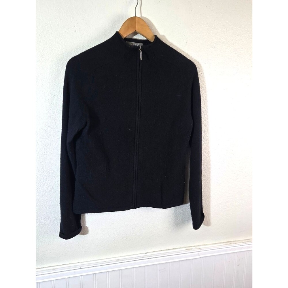 Kenar 100% Cashmere Black Zip Cardigan Sweater Womens M Soft Luxe